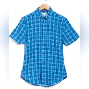 NWT CONSTRUCT Slim Fit Windowpane Short Sleeve Button Up Shirt